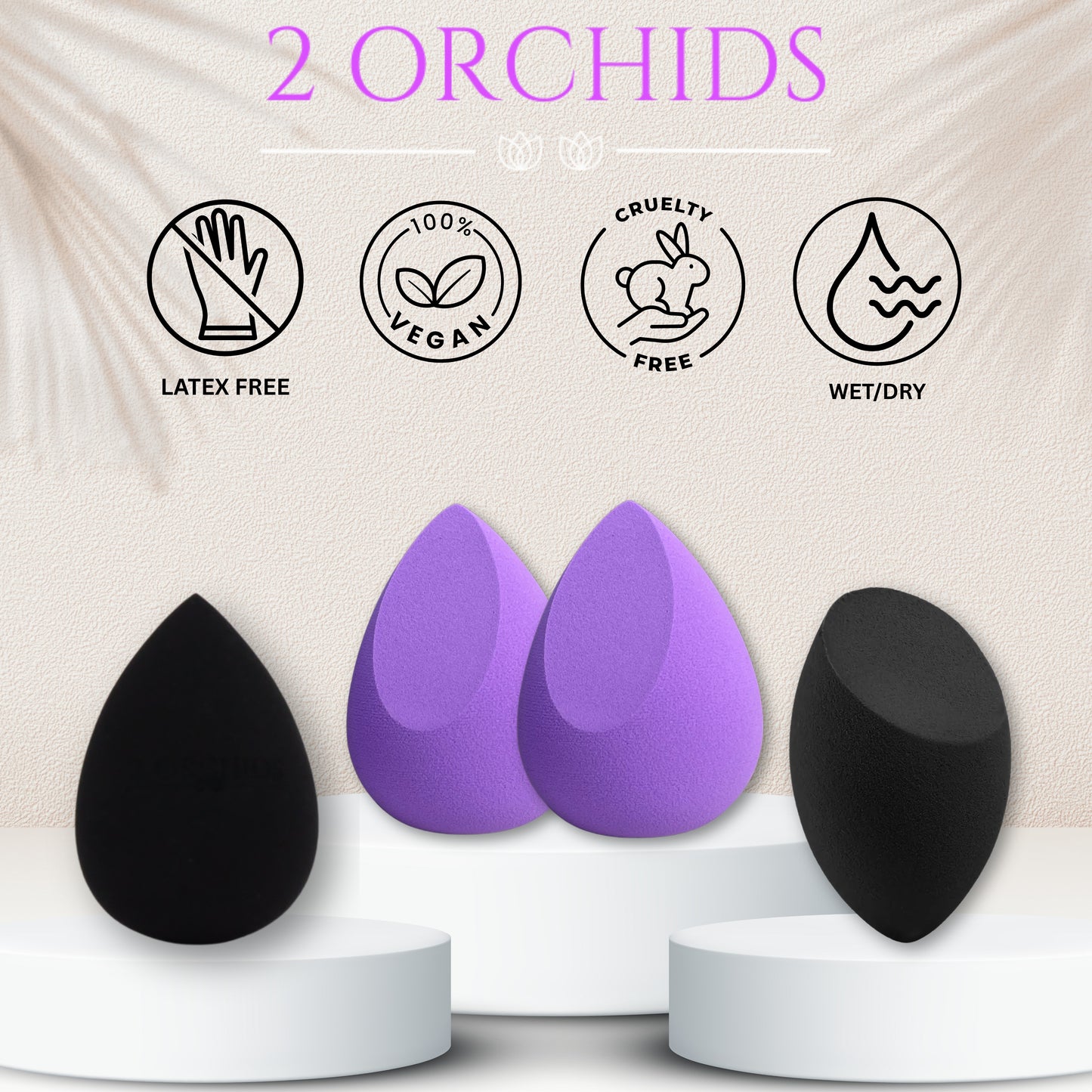 2 Orchids Beauty Blender Sponge – Latex-Free Makeup Sponge for Foundation, Blending & Application