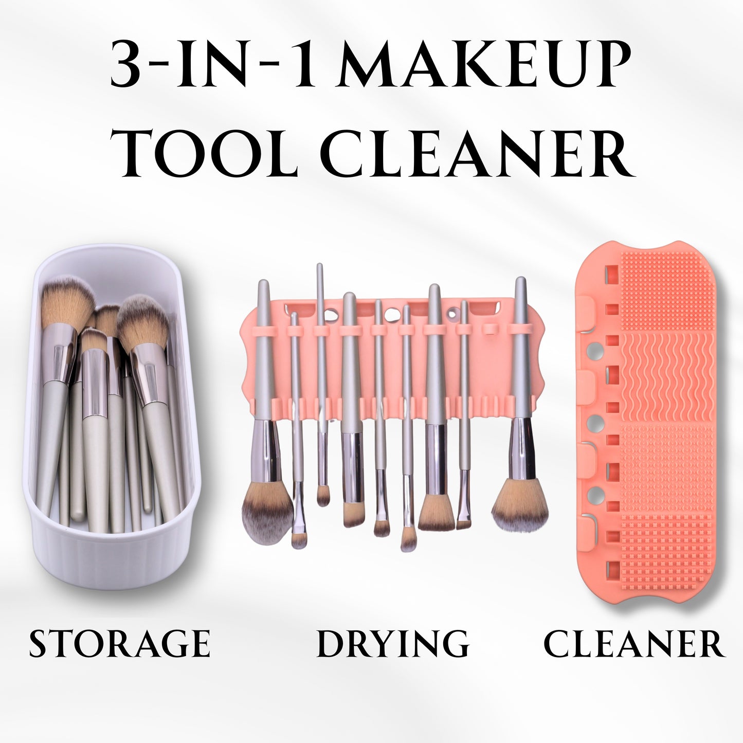 Makeup Brush Cleaner & Organizer – 3-in-1 Brush Cleaning Mat, Drying Rack & Cosmetic Brush Cleaner Pad for Makeup Brushes, Beauty Blenders, and Sponges