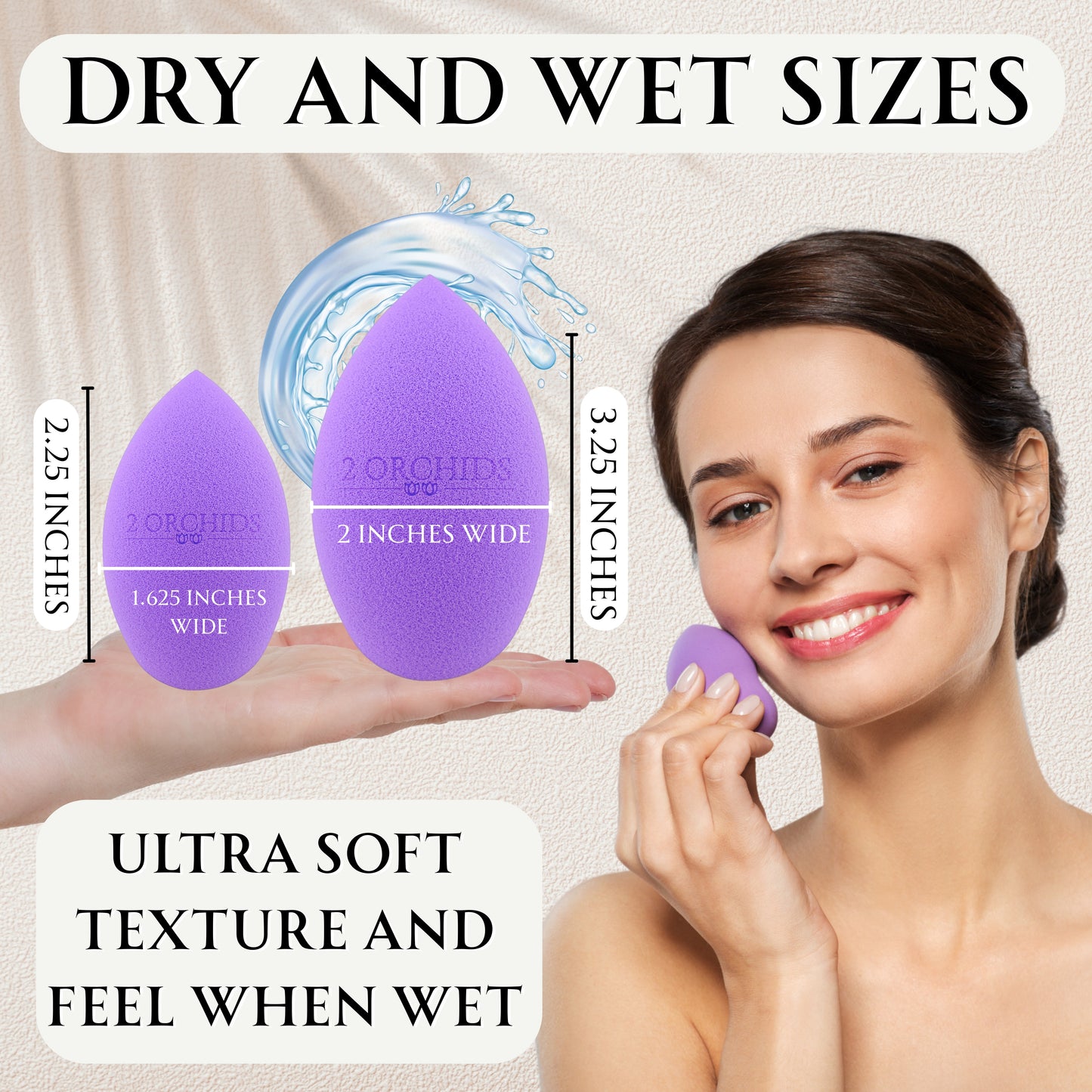 2 Orchids Beauty Blender Sponge Pack – Foundation Makeup Applicator for Liquid & Dry Use, Latex-Free