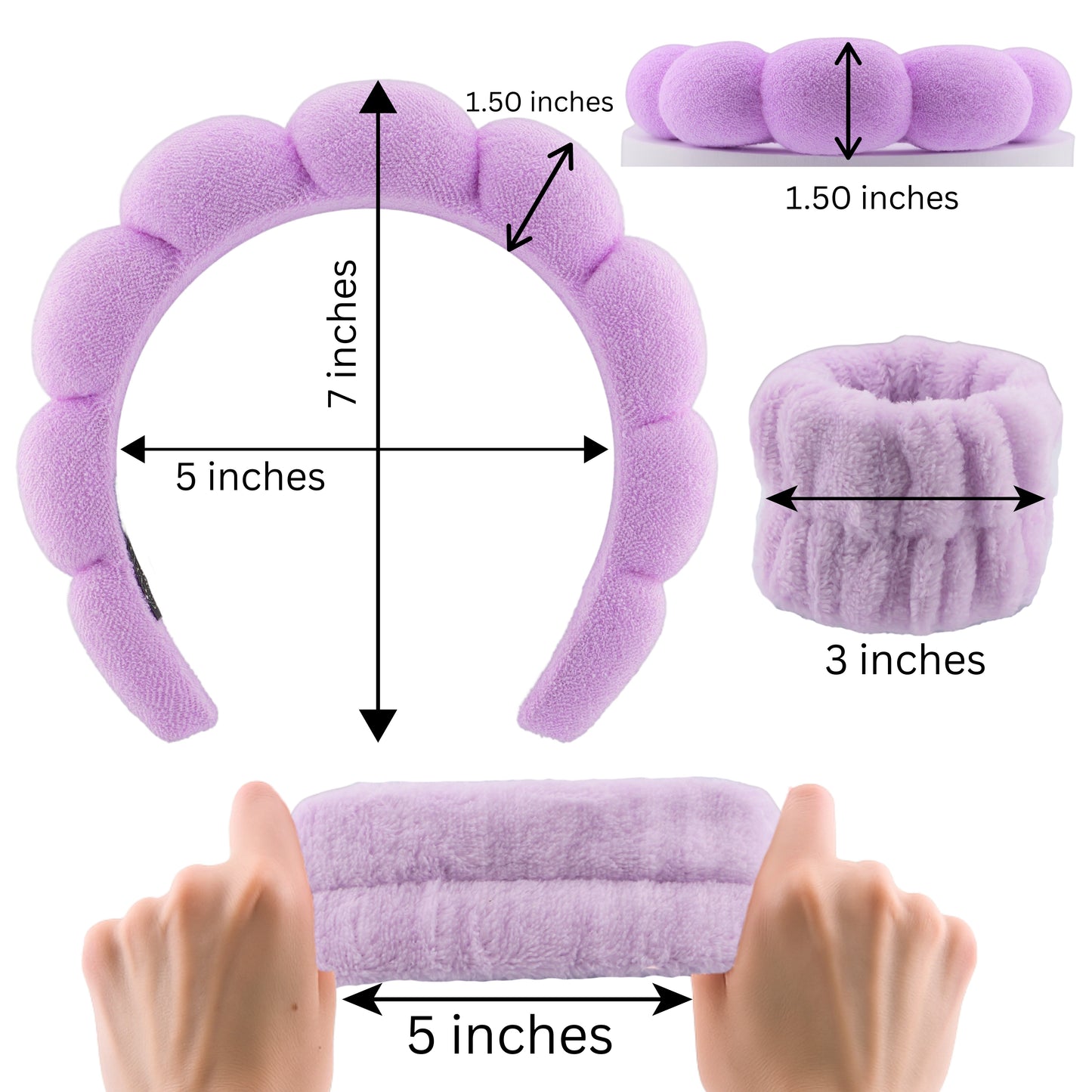 2 Orchids Face Wash Headband & Wristband Set – Fluffy Spa Headband for Washing Face & Skincare
