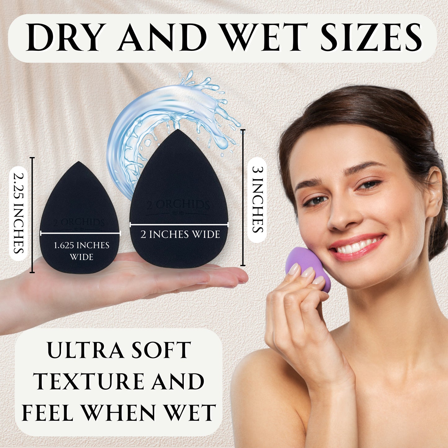 2 Orchids Beauty Blender Sponge Pack – Foundation Makeup Applicator for Liquid & Dry Use, Latex-Free