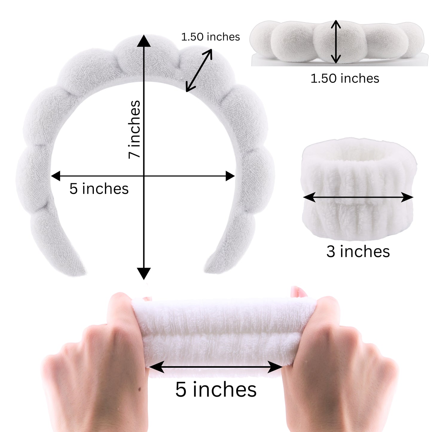2 Orchids Face Wash Headband & Wristband Set – Fluffy Spa Headband for Washing Face & Skincare