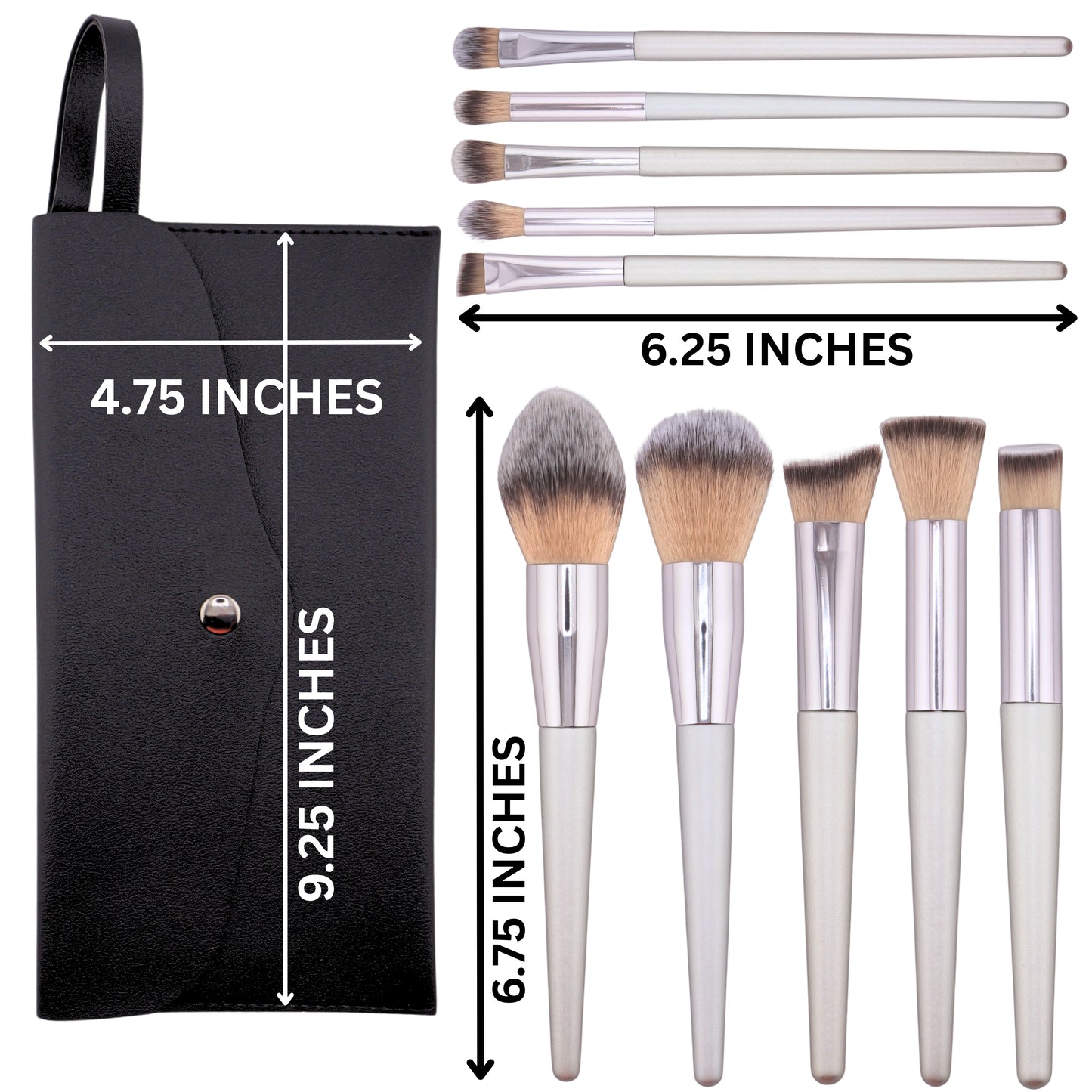 Elegant Makeup Brush Set with Case – 10 PCS Sleek Silver Professional Makeup Brushes Kit for Foundation, Powder, Blush, Eyeshadow & Concealer – Travel Brush Set with Bag