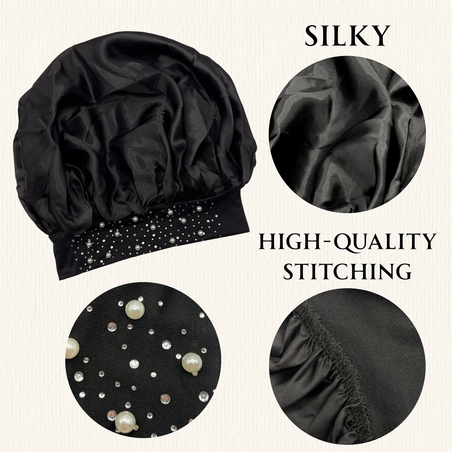 SIlk Bonnet Silk Hair Bonnet for Sleeping, Sleep Bonnets for Women Large Wide Soft Band Sleep Cap for Curly Hair Braids