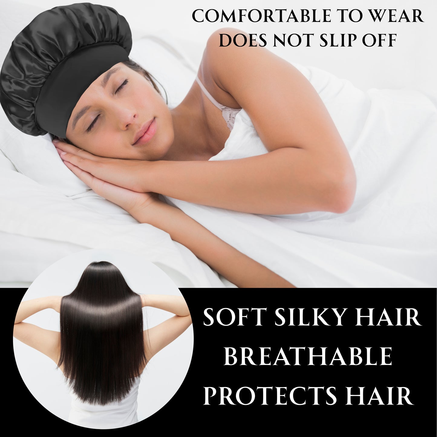Satin Bonnet Silk Hair Bonnet for Sleeping, Sleep Bonnets for Women Large Wide Soft Band Sleep Cap for Curly Hair Braids