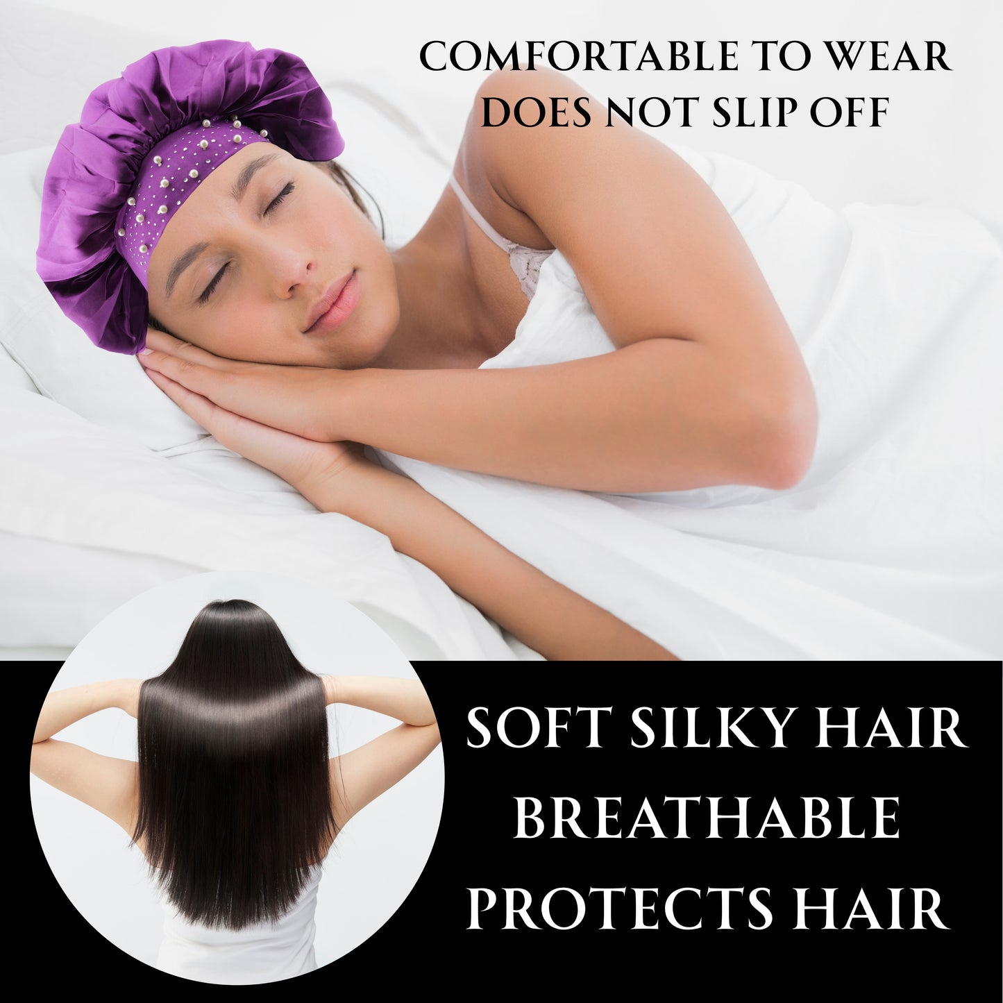 SIlk Bonnet Silk Hair Bonnet for Sleeping, Sleep Bonnets for Women Large Wide Soft Band Sleep Cap for Curly Hair Braids