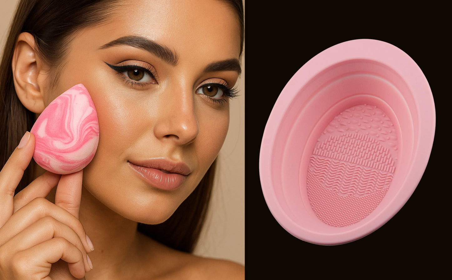Makeup Brush Cleaner Bowl – Foldable Silicone Makeup Brush Cleaning Mat & Pad, Portable Brush Cleaner Tool for Brushes, Sponges, Puffs