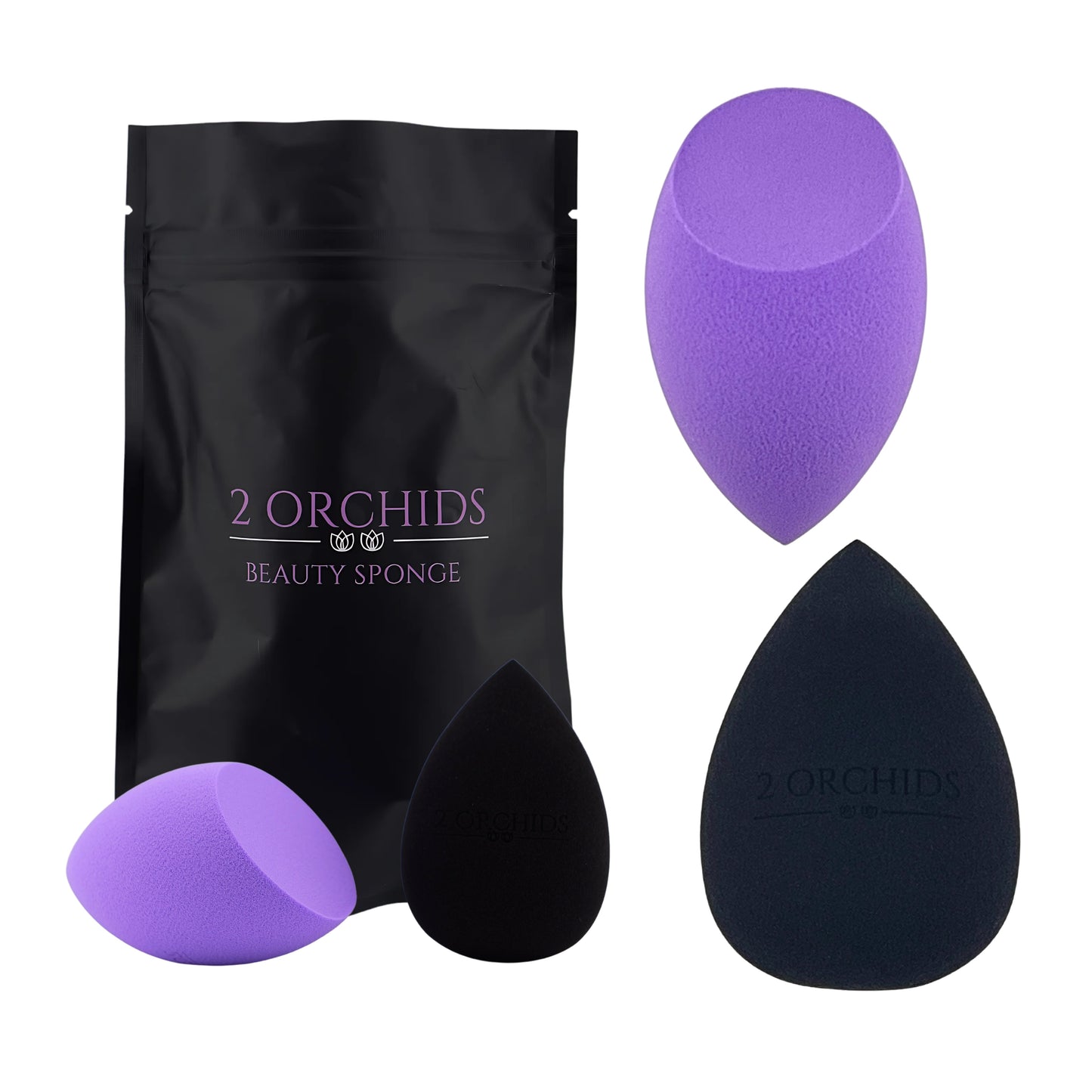 2 Orchids Beauty Blender Sponge Pack – Foundation Makeup Applicator for Liquid & Dry Use, Latex-Free