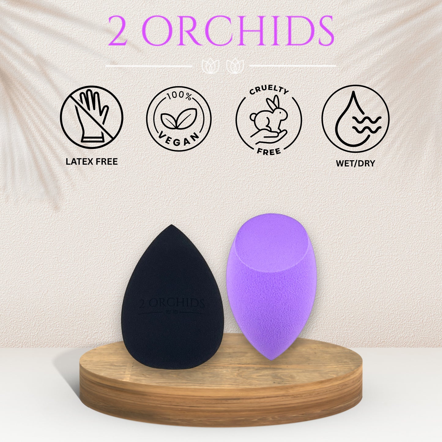 2 Orchids Beauty Blender Sponge Pack – Foundation Makeup Applicator for Liquid & Dry Use, Latex-Free
