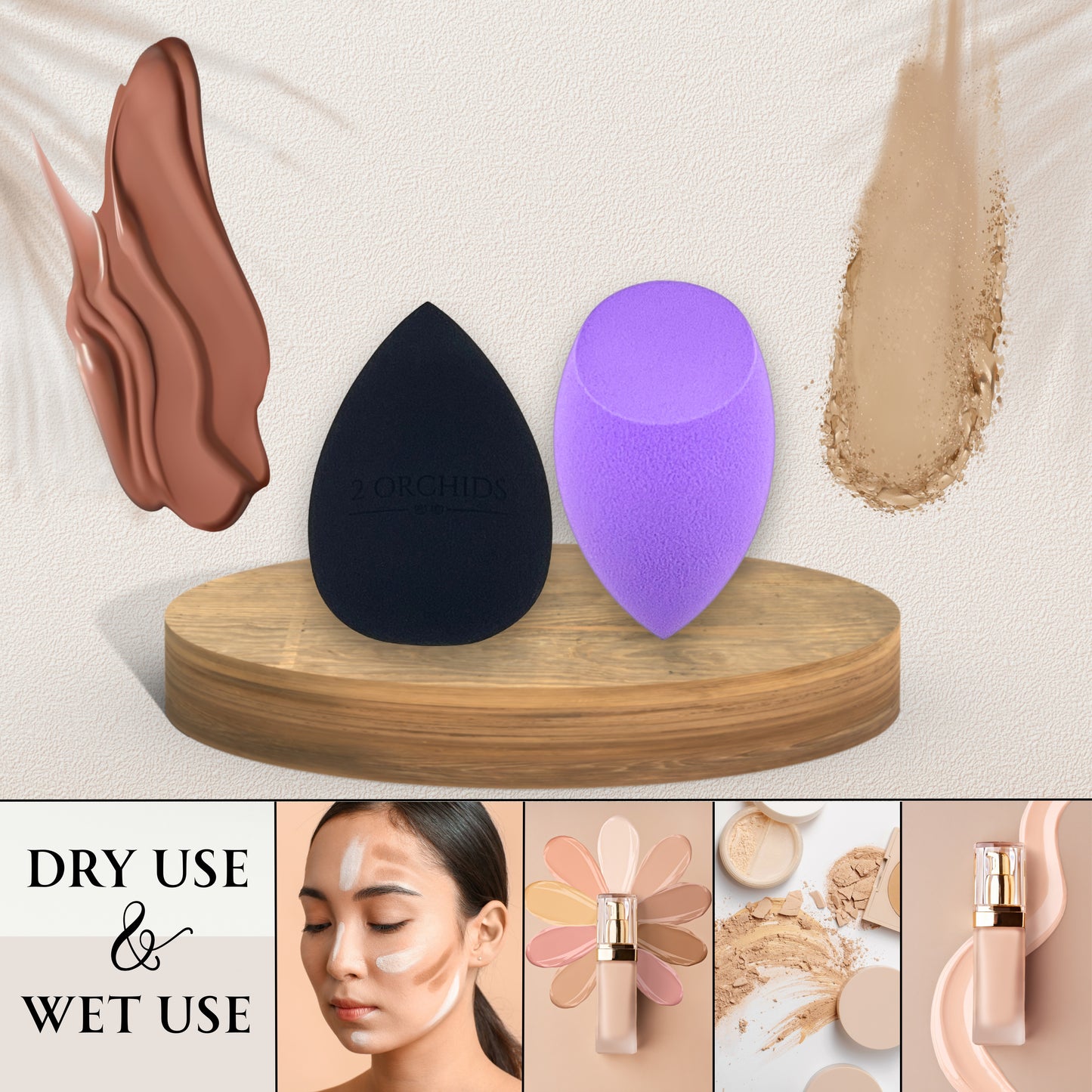 2 Orchids Beauty Blender Sponge Pack – Foundation Makeup Applicator for Liquid & Dry Use, Latex-Free