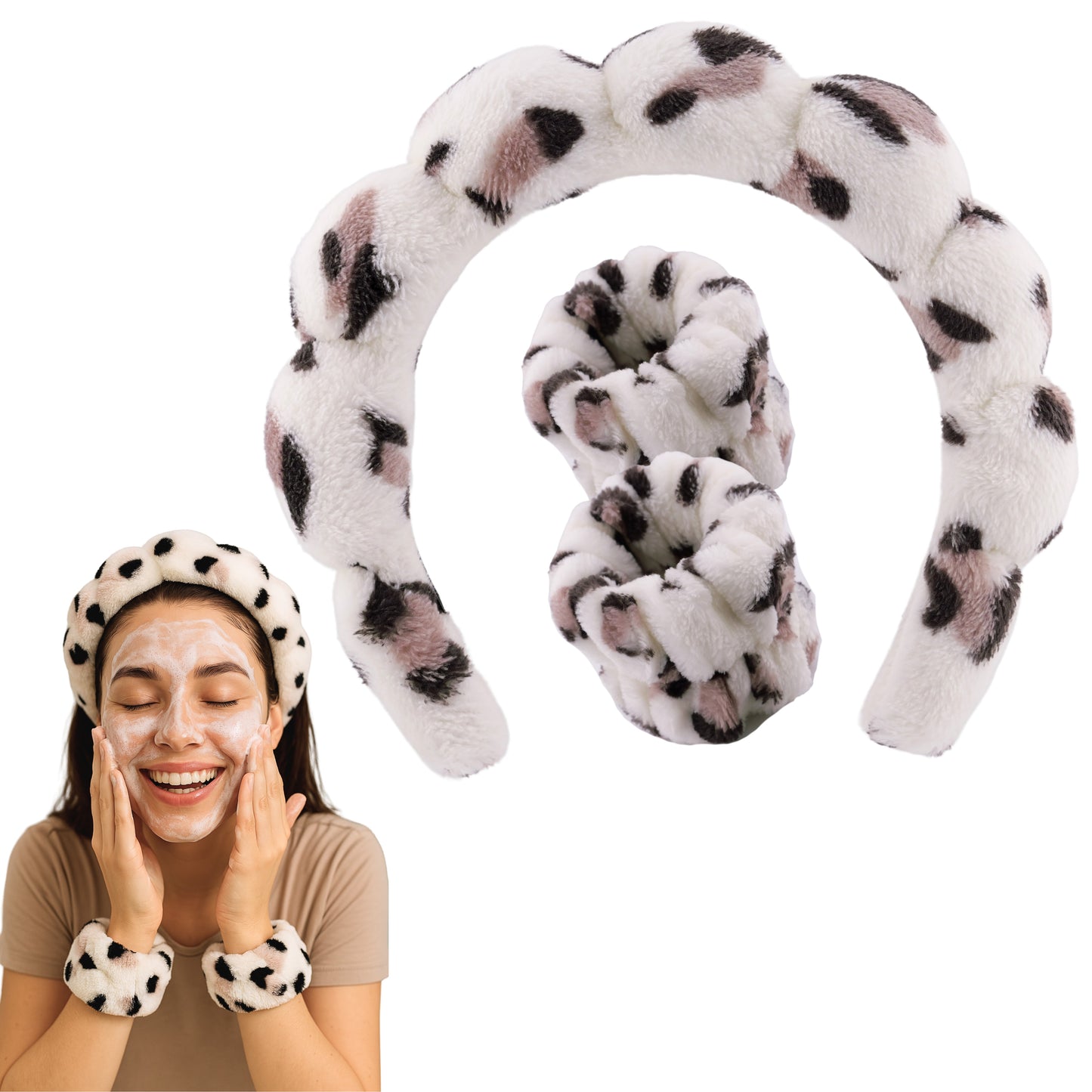 2 Orchids Face Wash Headband & Wristband Set – Fluffy Spa Headband for Washing Face & Skincare