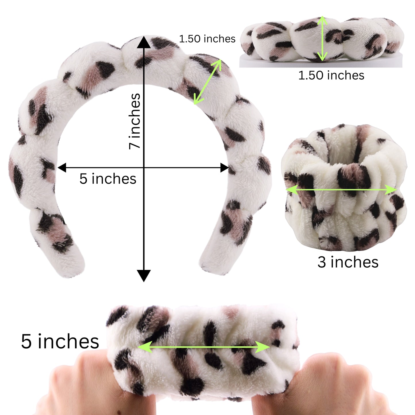 2 Orchids Face Wash Headband & Wristband Set – Fluffy Spa Headband for Washing Face & Skincare