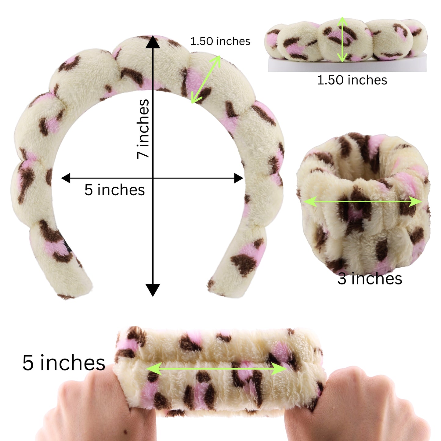 2 Orchids Face Wash Headband & Wristband Set – Fluffy Spa Headband for Washing Face & Skincare