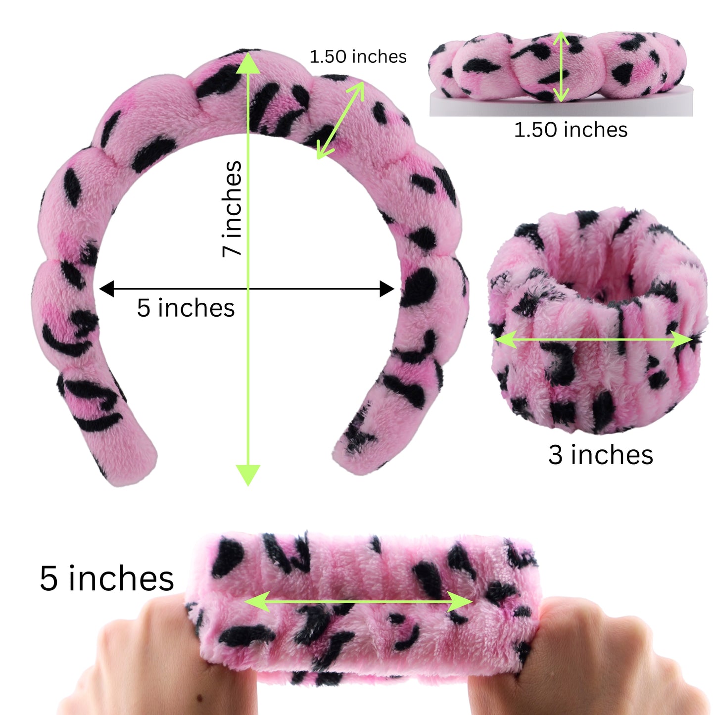 2 Orchids Face Wash Headband & Wristband Set – Fluffy Spa Headband for Washing Face & Skincare