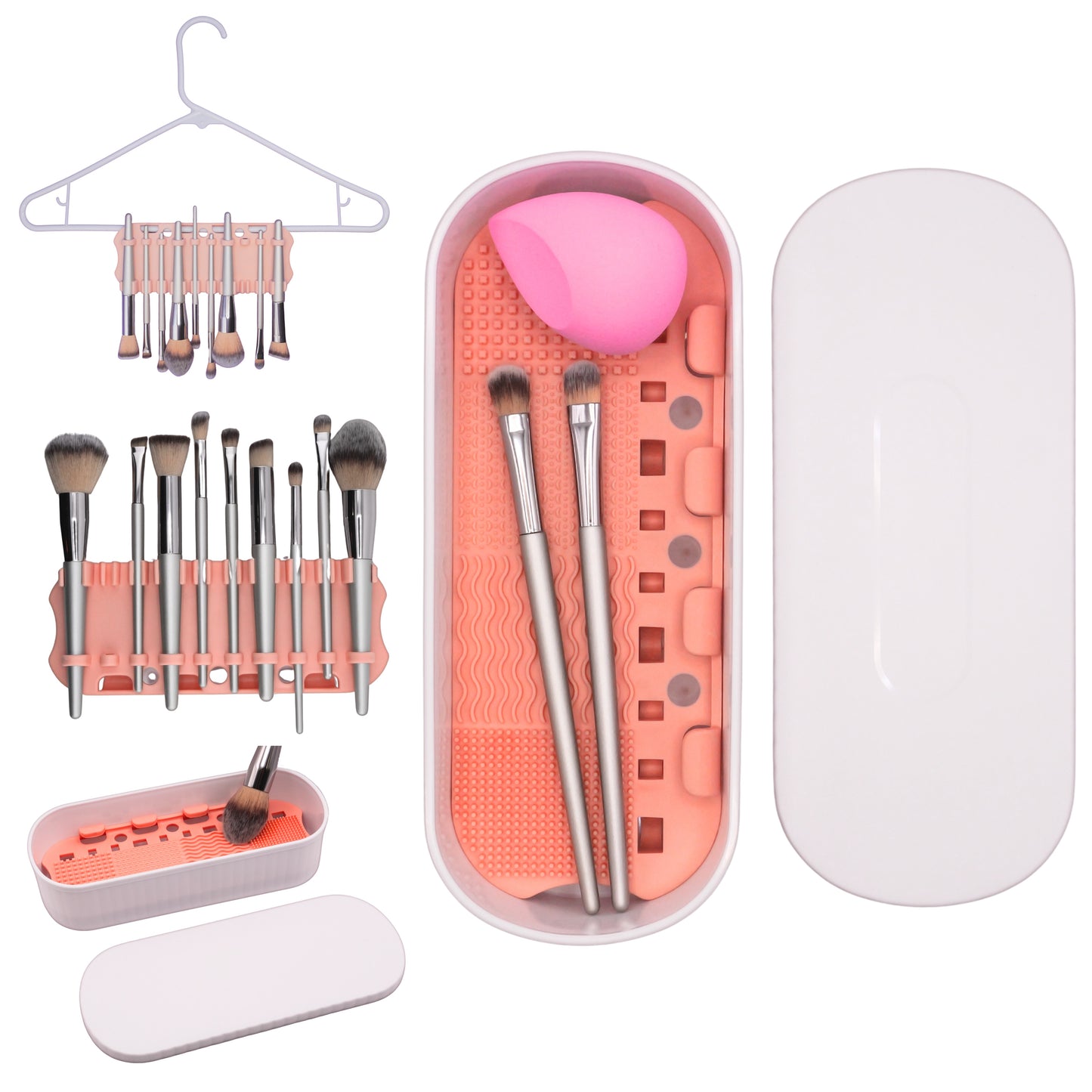 Makeup Brush Cleaner & Organizer – 3-in-1 Brush Cleaning Mat, Drying Rack & Cosmetic Brush Cleaner Pad for Makeup Brushes, Beauty Blenders, and Sponges