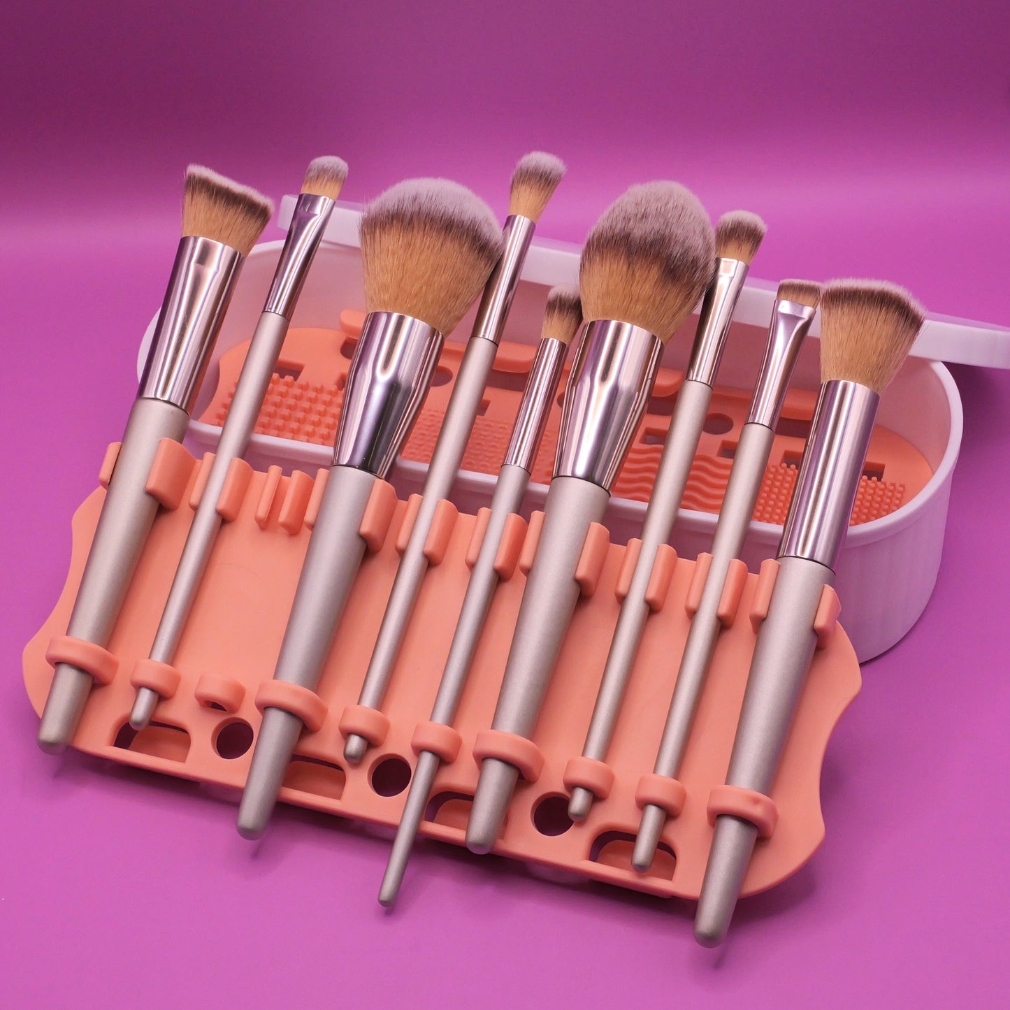 Makeup Brush Cleaner & Organizer – 3-in-1 Brush Cleaning Mat, Drying Rack & Cosmetic Brush Cleaner Pad for Makeup Brushes, Beauty Blenders, and Sponges