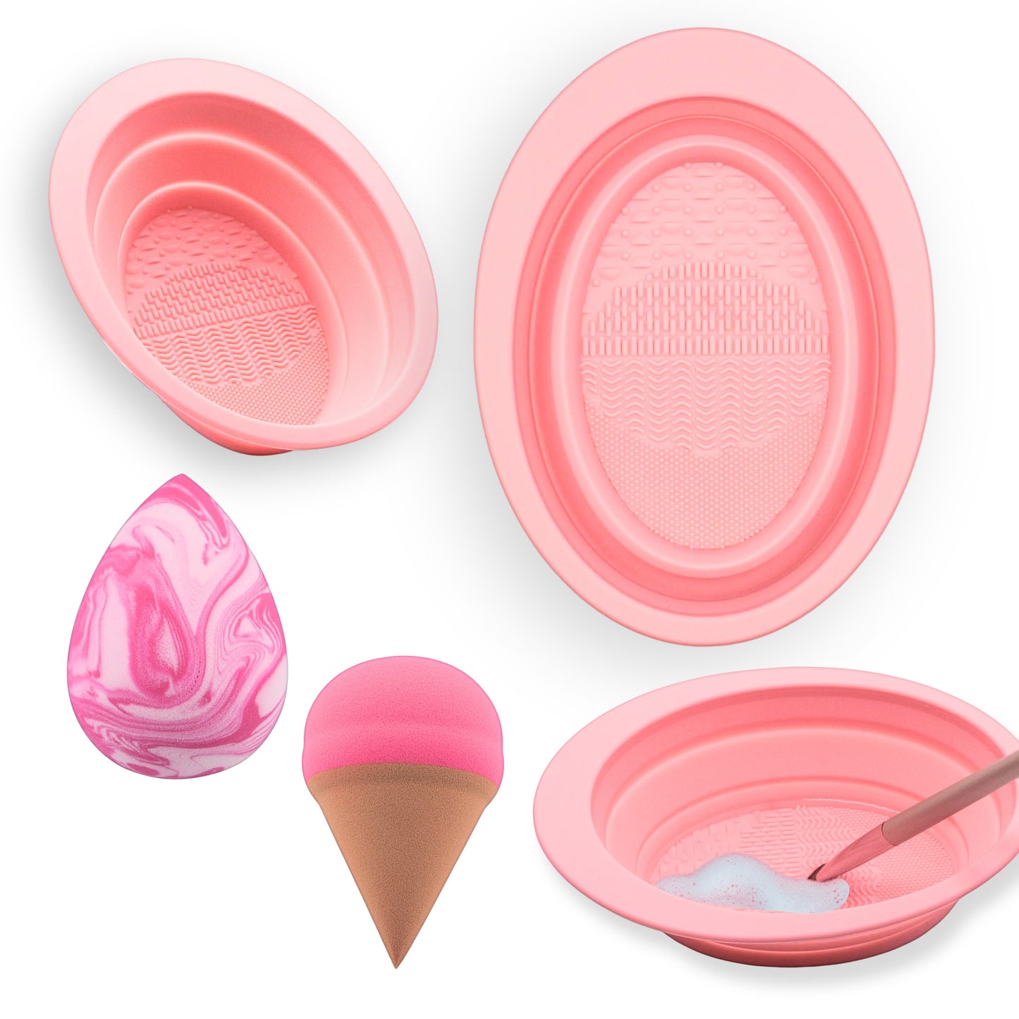 Makeup Brush Cleaner Bowl – Foldable Silicone Makeup Brush Cleaning Mat & Pad, Portable Brush Cleaner Tool for Brushes, Sponges, Puffs