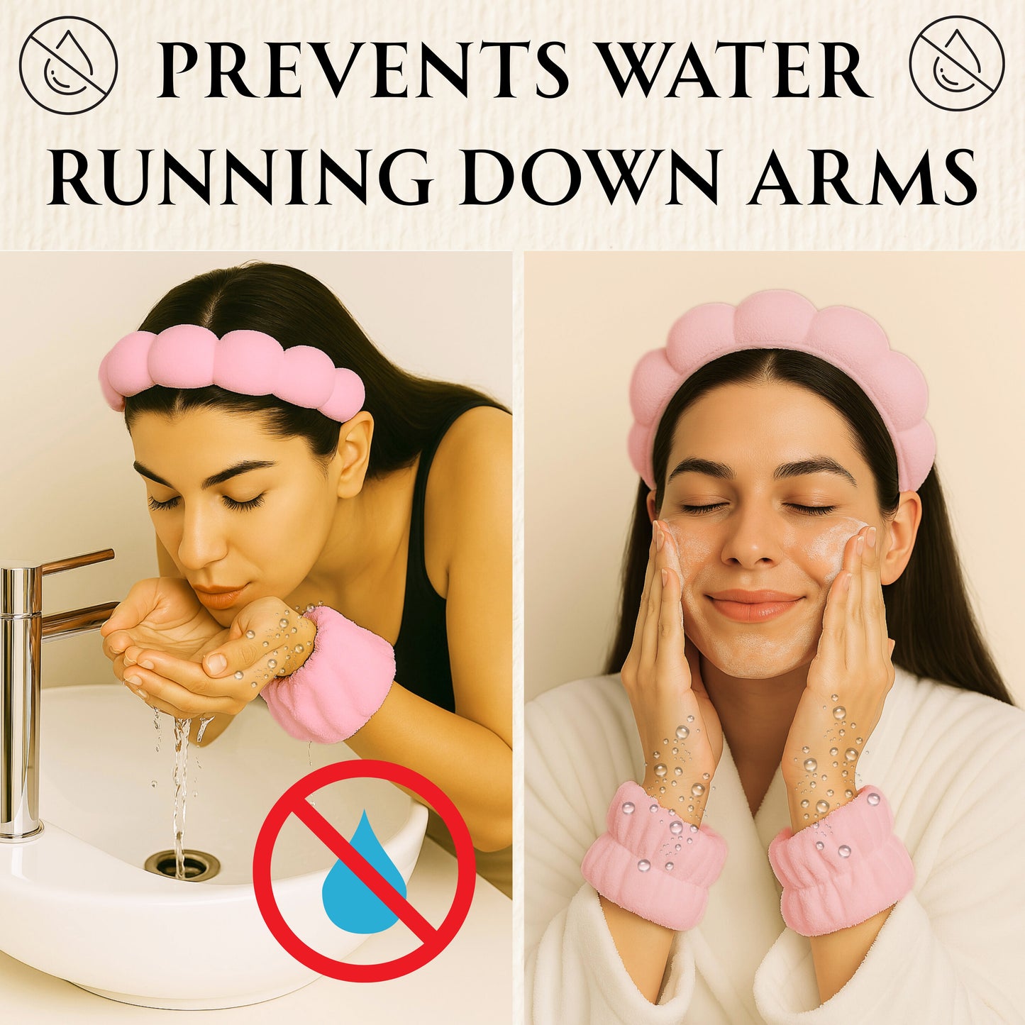 2 Orchids Face Wash Headband & Wristband Set – Fluffy Spa Headband for Washing Face & Skincare