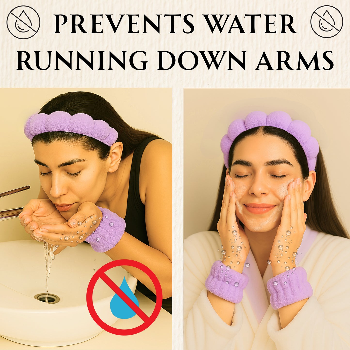 2 Orchids Face Wash Headband & Wristband Set – Fluffy Spa Headband for Washing Face & Skincare