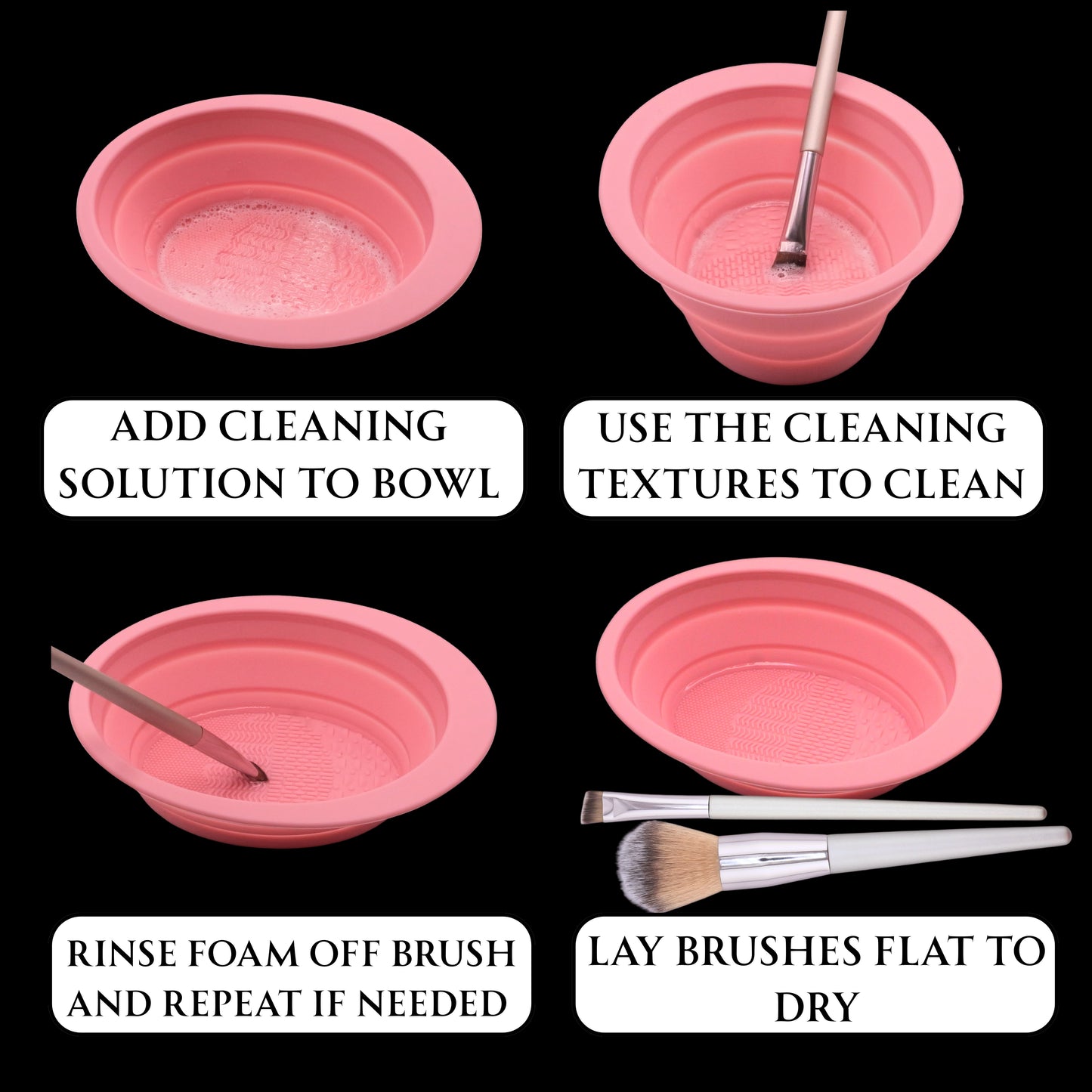 Makeup Brush Cleaner Bowl – Foldable Silicone Makeup Brush Cleaning Mat & Pad, Portable Brush Cleaner Tool for Brushes, Sponges, Puffs