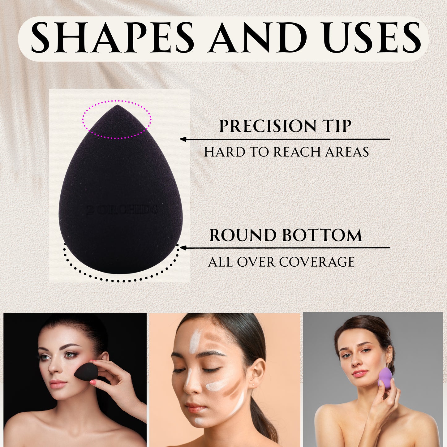 2 Orchids Beauty Blender Sponge – Latex-Free Makeup Sponge for Foundation, Blending & Application