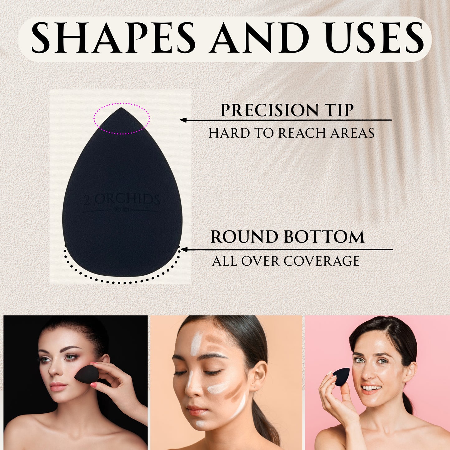 2 Orchids Beauty Blender Sponge Pack – Foundation Makeup Applicator for Liquid & Dry Use, Latex-Free
