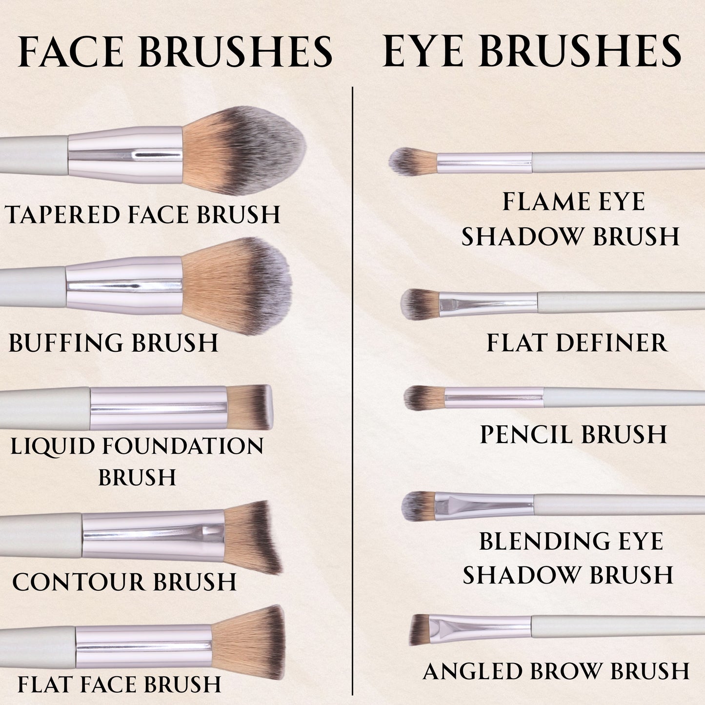 Elegant Makeup Brush Set with Case – 10 PCS Sleek Silver Professional Makeup Brushes Kit for Foundation, Powder, Blush, Eyeshadow & Concealer – Travel Brush Set with Bag