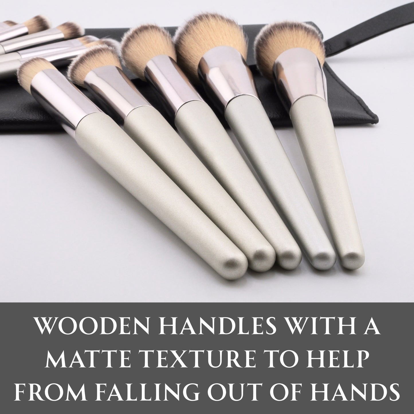 Elegant Makeup Brush Set with Case – 10 PCS Sleek Silver Professional Makeup Brushes Kit for Foundation, Powder, Blush, Eyeshadow & Concealer – Travel Brush Set with Bag