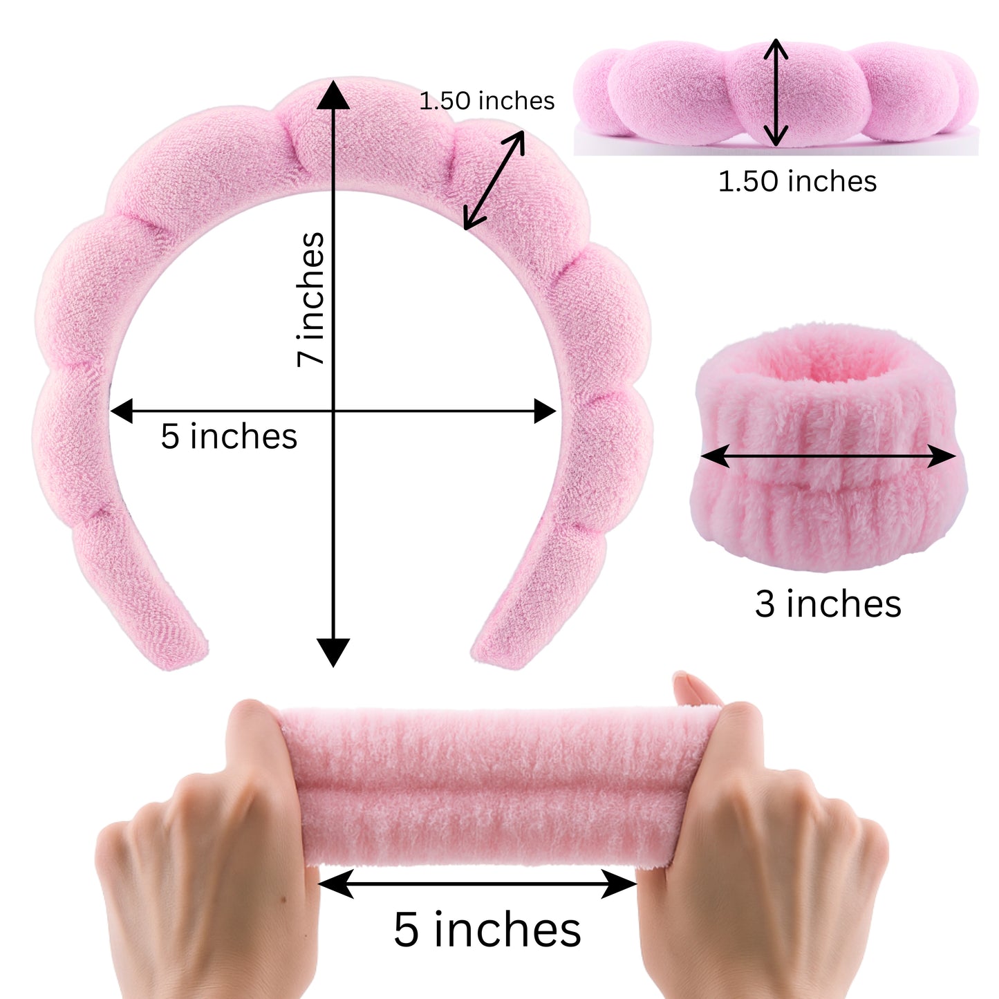 2 Orchids Face Wash Headband & Wristband Set – Fluffy Spa Headband for Washing Face & Skincare