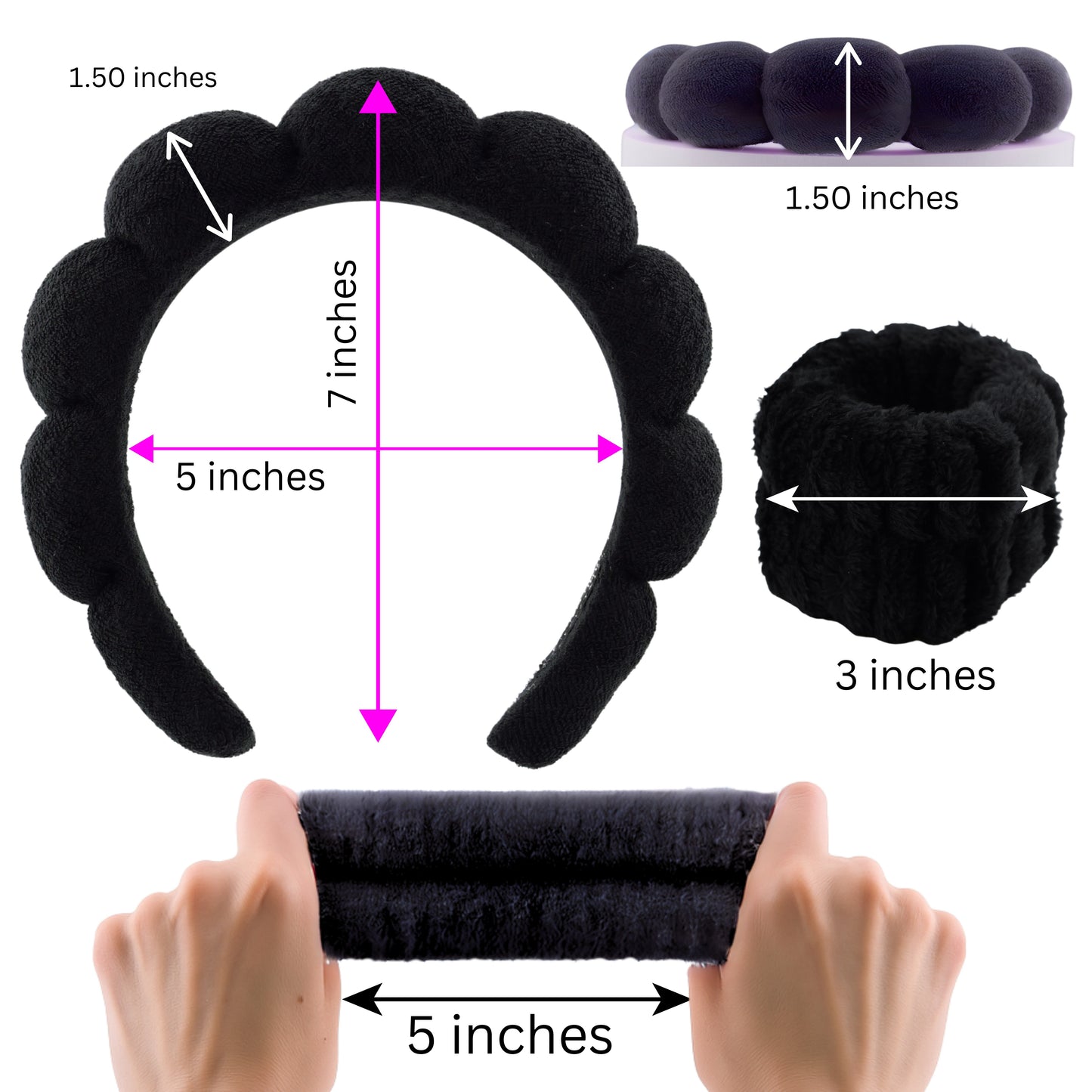 Spa Headband and Wristband Set for Women – Face Wash Headband for Skincare, Makeup, Facial Mask – Cute Hair Band Gift for Teen Girls & Women Selfcare