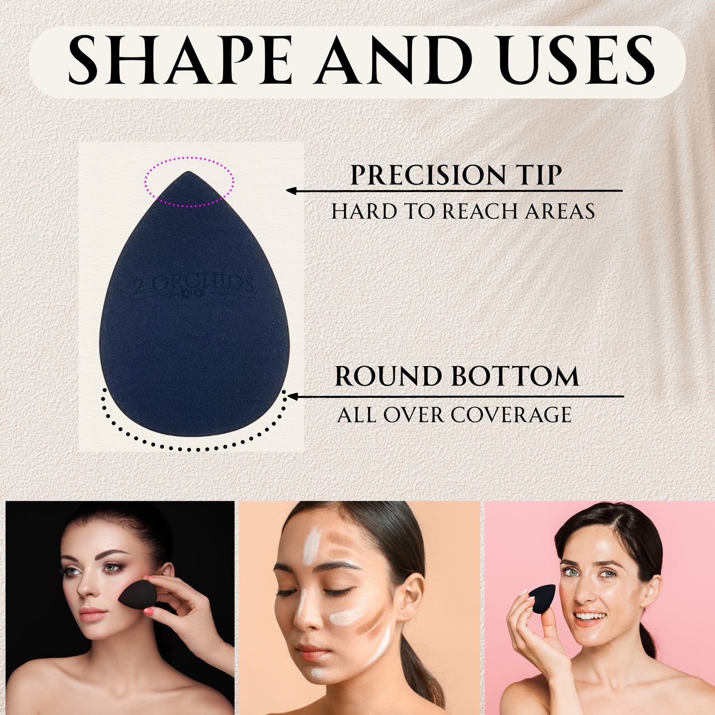 2 Orchids Black Beauty Blender – Makeup Sponge for Women & Teens, Foundation Applicator, Pro Finish