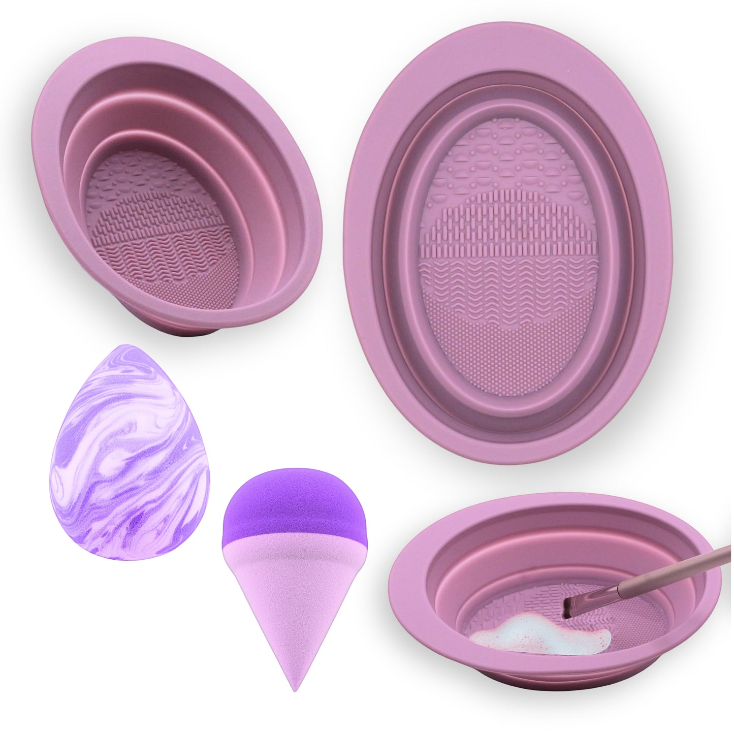 Makeup Brush Cleaner Bowl – Foldable Silicone Makeup Brush Cleaning Mat & Pad, Portable Brush Cleaner Tool for Brushes, Sponges, Puffs