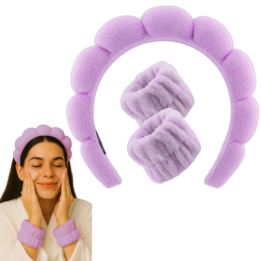 2 Orchids Face Wash Headband & Wristband Set – Fluffy Spa Headband for Washing Face & Skincare