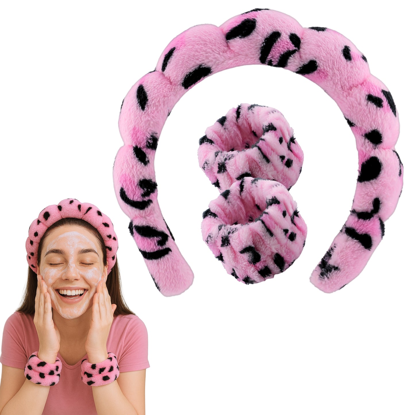 2 Orchids Face Wash Headband & Wristband Set – Fluffy Spa Headband for Washing Face & Skincare