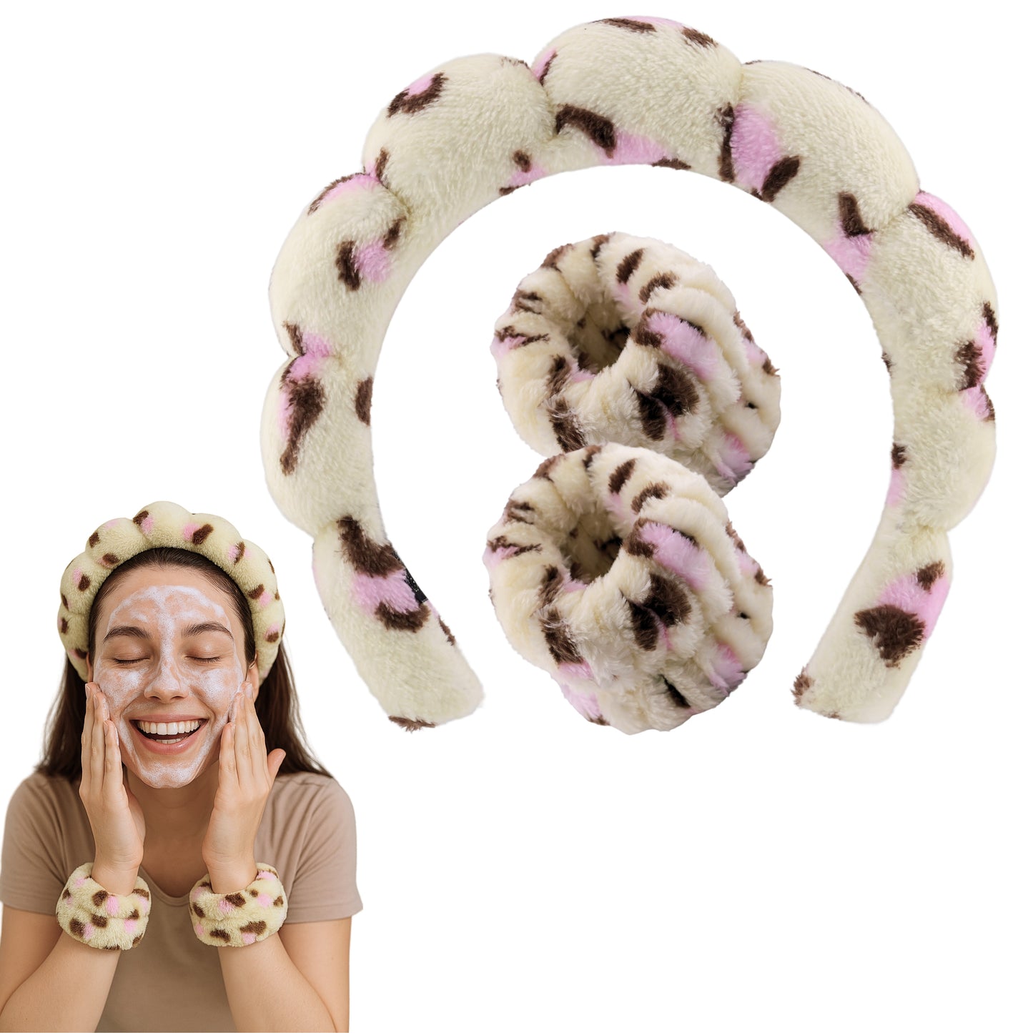 2 Orchids Face Wash Headband & Wristband Set – Fluffy Spa Headband for Washing Face & Skincare