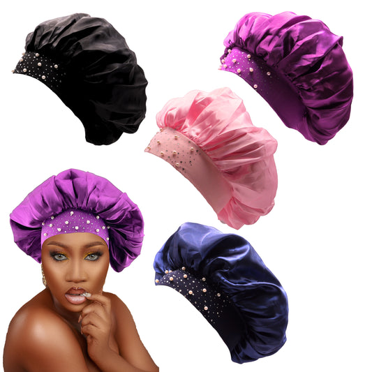 SIlk Bonnet Silk Hair Bonnet for Sleeping, Sleep Bonnets for Women Large Wide Soft Band Sleep Cap for Curly Hair Braids