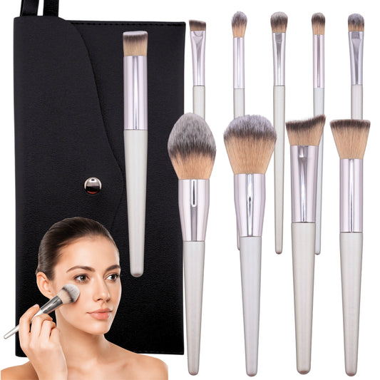 Elegant Makeup Brush Set with Case – 10 PCS Sleek Silver Professional Makeup Brushes Kit for Foundation, Powder, Blush, Eyeshadow & Concealer – Travel Brush Set with Bag