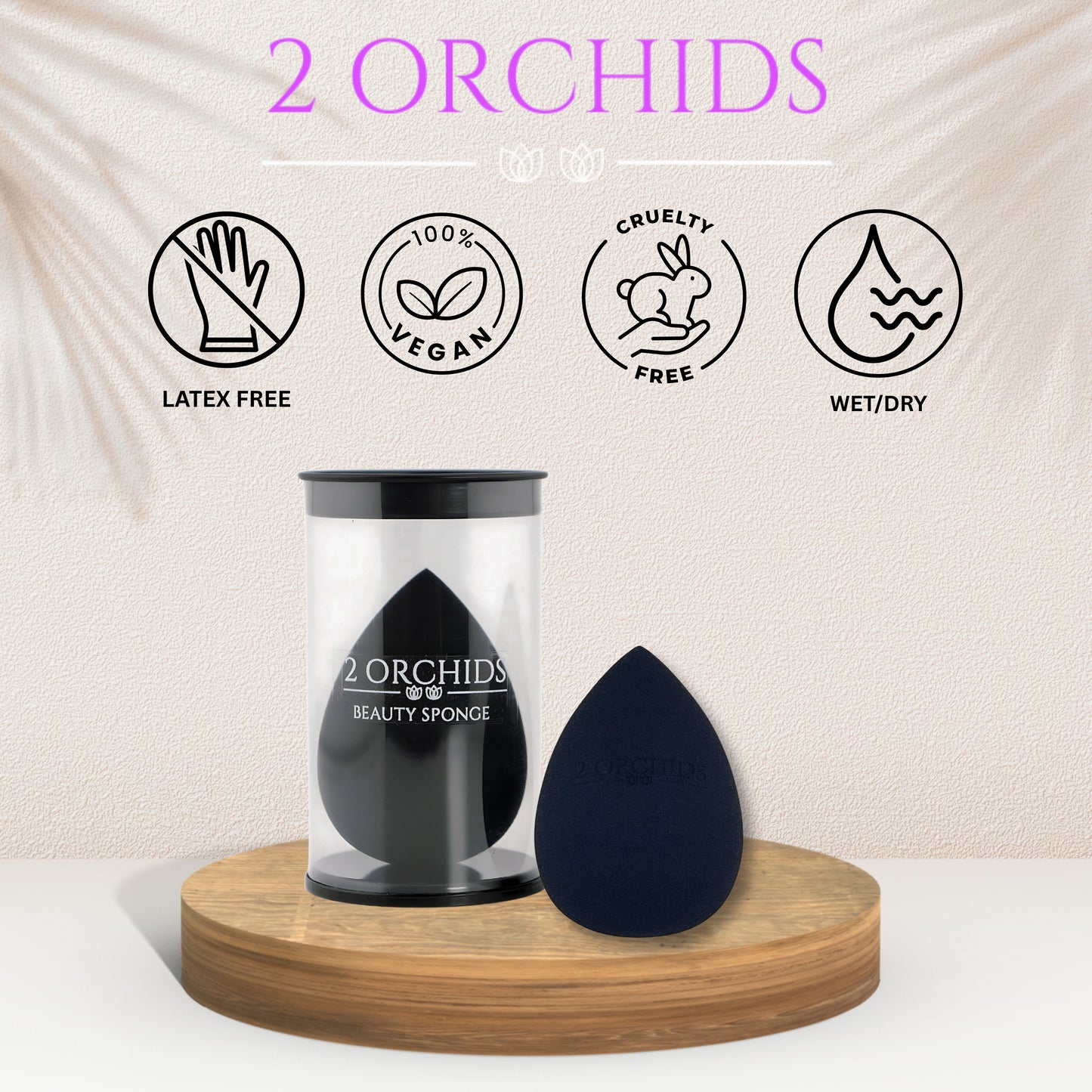 2 Orchids Black Beauty Blender – Makeup Sponge for Women & Teens, Foundation Applicator, Pro Finish