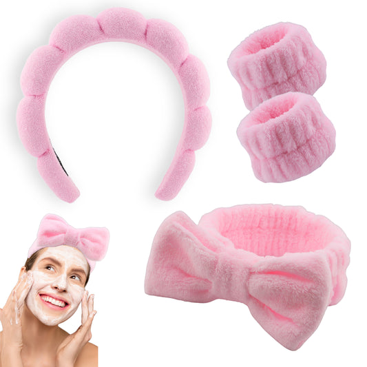 Spa Headband and Wristband Set for Women – Face Wash Headband for Skincare, Makeup, Facial Mask – Cute Hair Band Gift for Teen Girls & Women Selfcare