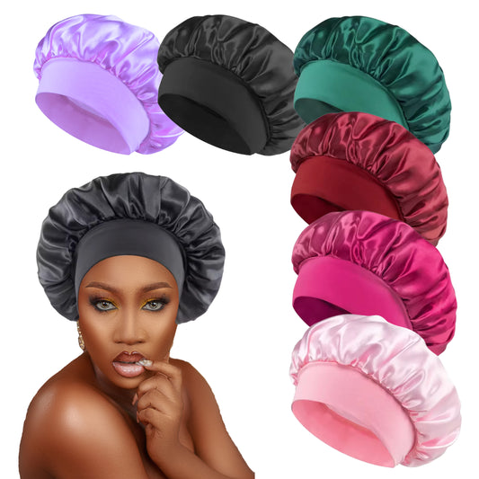 Satin Bonnet Silk Hair Bonnet for Sleeping, Sleep Bonnets for Women Large Wide Soft Band Sleep Cap for Curly Hair Braids